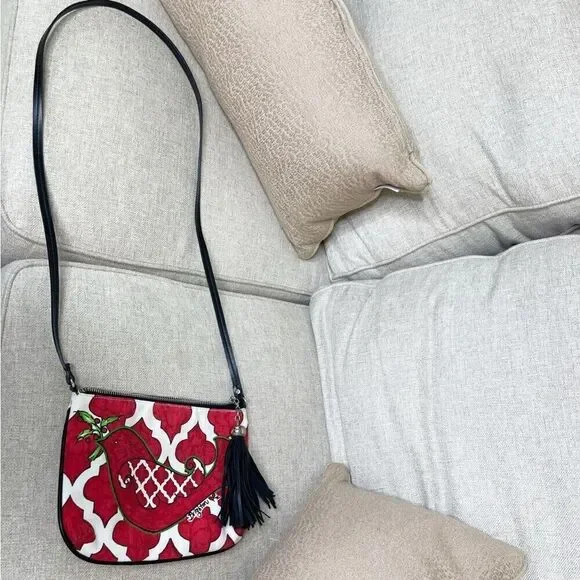 Brighton Bag Mini Crossbody Red Love Dove Canvas Pouch Long Strap Tassel Purse - Picture 2 of 15